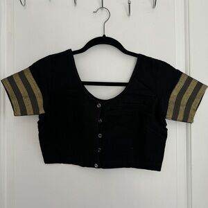 Cotton Sari/Saree Choli/Blouse Black and Gold
